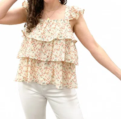 Doe & Rae Stella Floral Print Ruffle Tank Top In Cream In Neutral