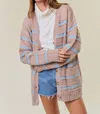 Doe & Rae Striped Front Button Closure Aaliyah Cardigan In Taupe In Multi