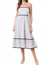 Doe & Rae Striped Rick Rack Trimmed Tiered Midi Dress In White In Animal Print