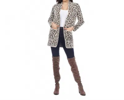 Doe & Rae Super Soft Cheetah Print Long Cardigan In Beige In Gray