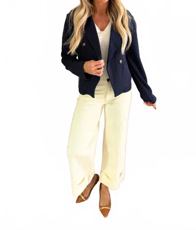 Doe & Rae Textured Knit Double Breasted Blazer In Navy In Blue