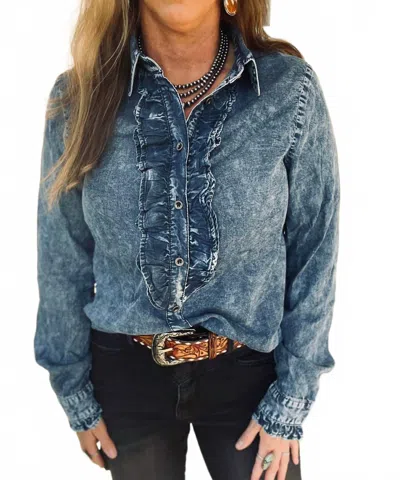 Doe & Rae The Dusty Denim Top In Blue