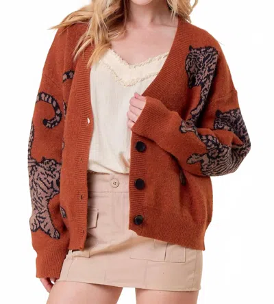 Doe & Rae Tiger Cardigan In Almond In Brown