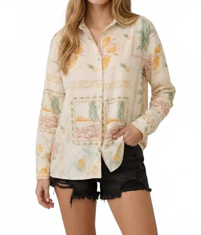 Doe & Rae Tropical Flowy Button-up Top In White In Gold