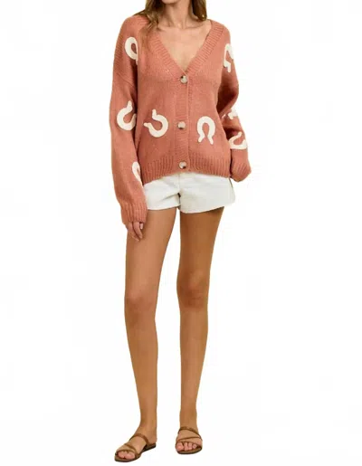 Doe & Rae Western Horseshoe Patch Cardigan In Terra Cotta In Multi