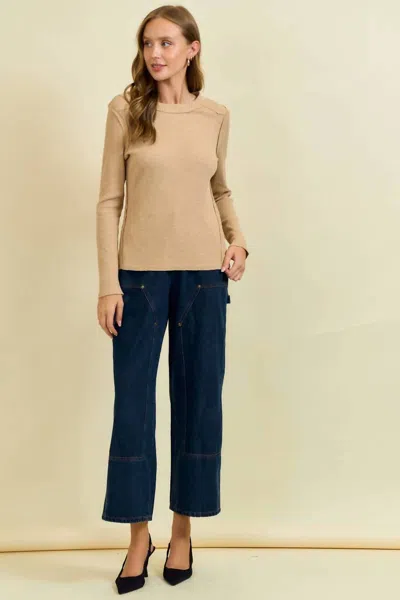Doe & Rae Western Yoke Ribbed Long-sleeve Tee In Acorn In Brown