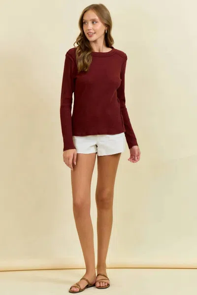 Doe & Rae Western Yoke Ribbed Long-sleeve Tee In Cinnamon In Brown