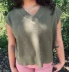 Doe & Rae Women's V Neck Textured Knit Sweater In Olive In Green