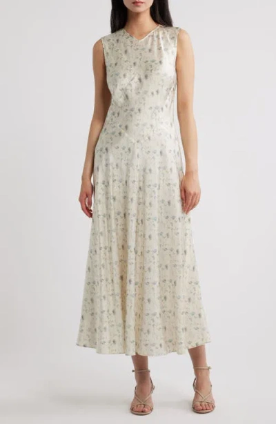Doen Adelana Floral-print Silk-satin Midi Dress In Gray