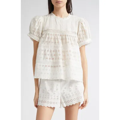 Doen Dôen Adeline Organic Cotton Eyelet Top In White