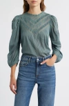Doen Dôen Adelphine Pleated Lace Organic Cotton Top In Blue
