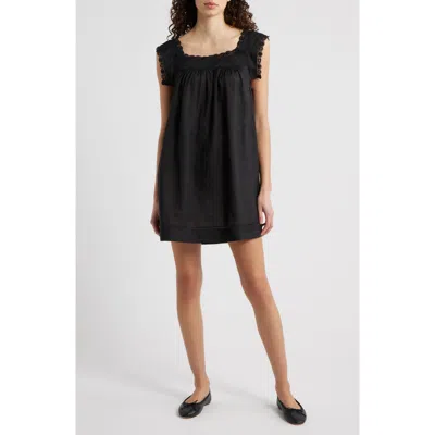 Doen Almadia Crochet-trimmed Ramie Mini Dress In Black
