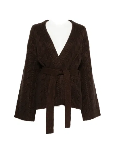 Doen Alpine Belted Cable-knit Wool And Cashmere-blend Cardigan In Burgundy