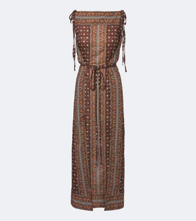 Doen Dôen Amarante Printed Cotton Voile Midi Dress In Brown