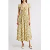 Doen Dôen Ashlynn Floral Organic Cotton Voile Midi Dress In Citron Rosier Floral