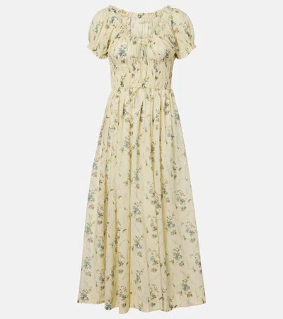 Doen Ashlynn Gathered Floral Cotton Midi Dress In Multi