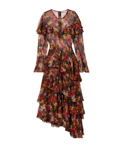 Doen Asymmetrical Ruffle Dress In Brown