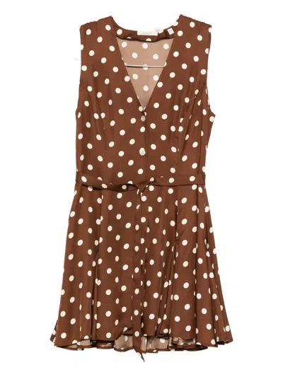 Doen Aubrey Polka-dot Button Dress In Brown