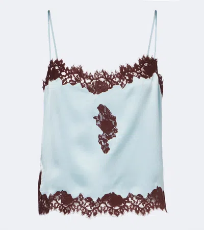 Doen Dôen Avelaine Lace-trimmed Silk Satin Camisole In Blue