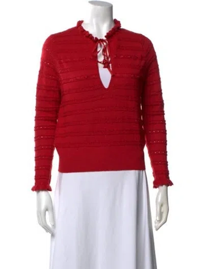 Pre-owned Doen Baby Alpaca Tie Neck Blouse In Red
