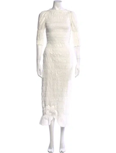 Pre-owned Doen Bateau Neckline Midi Length Dress In White