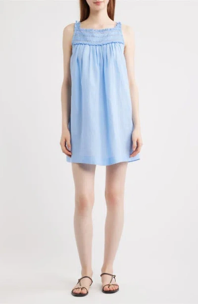 Doen Dôen Bea Pleat & Lace Detail Ramie Minidress In Blue