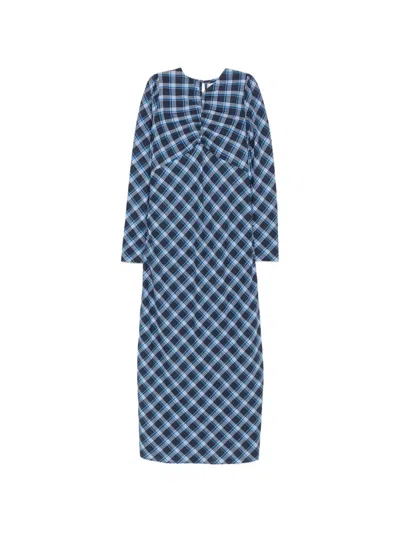Doen Begonia Plaid-print Maxi Dress In 블루