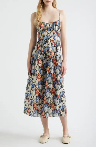 Doen Dôen Benoit Floral Gathered Bust Tiered Midi Dress In Multi