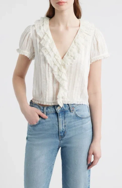 Doen Dôen Bernadette Pleated Lace Ruffle Trim Top In White