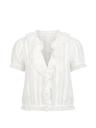 Doen Bernadette Ruffled Lace-trim Blouse In White