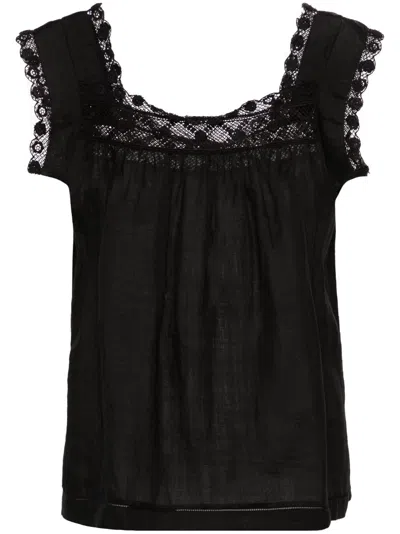 Doen Aphra Crochet-trim Blouse In Black