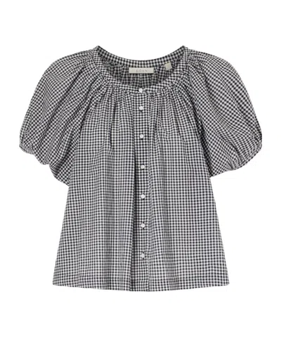 Doen Black-and-white Gingham Puff-sleeve Cotton Blouse In Gray
