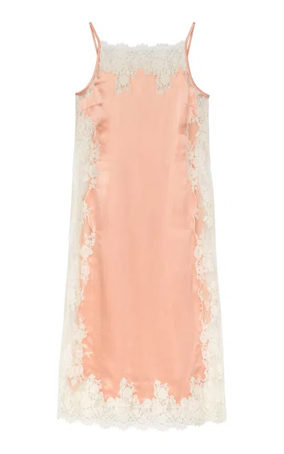 Doen Brietta Lace-paneled Silk Midi Dress In Coral