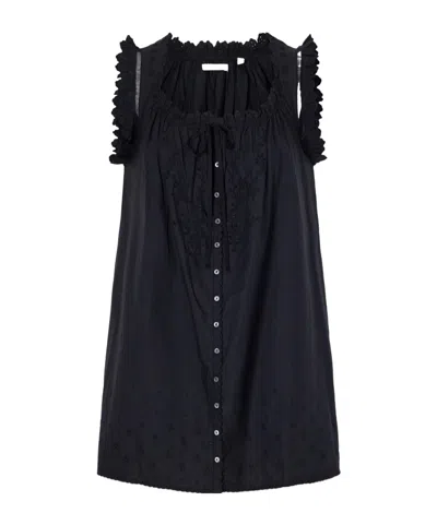 Doen Nessie Broderie Anglaise Organic Cotton Mini Dress In Black
