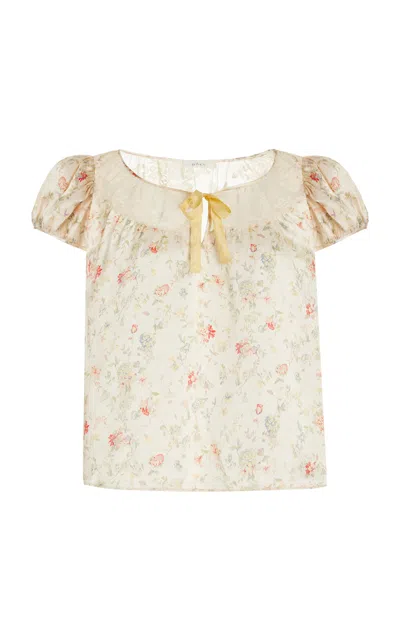 Doen Camri Corded Lace-trimmed Floral-print Silk-satin Top In Yellow