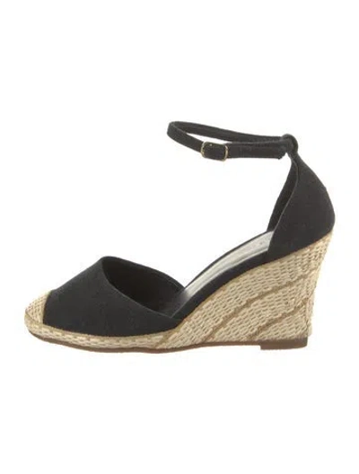 Pre-owned Doen Canvas Colorblock Pattern D'orsay Wedges In Black