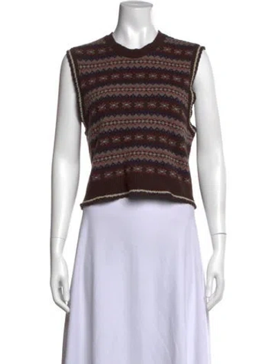 Pre-owned Doen Cashmere Printed Top In Brown