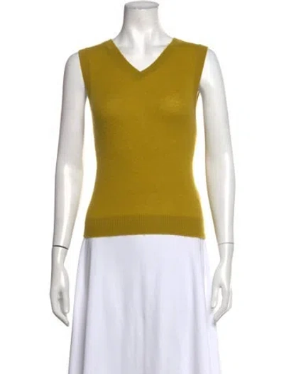 Pre-owned Doen Cashmere V-neck Sweater In Yellow