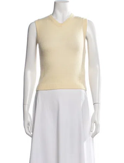 Pre-owned Doen Cashmere V-neck Sweater In Yellow