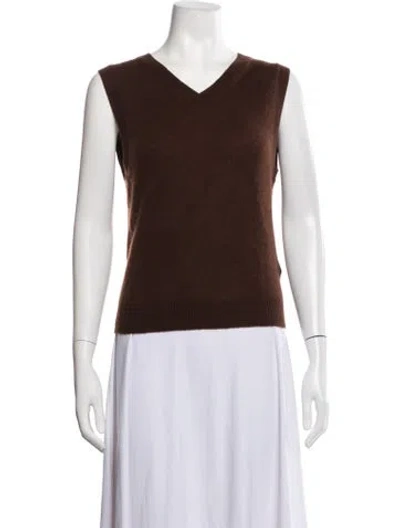 Pre-owned Doen Cashmere V-neck Top In Brown