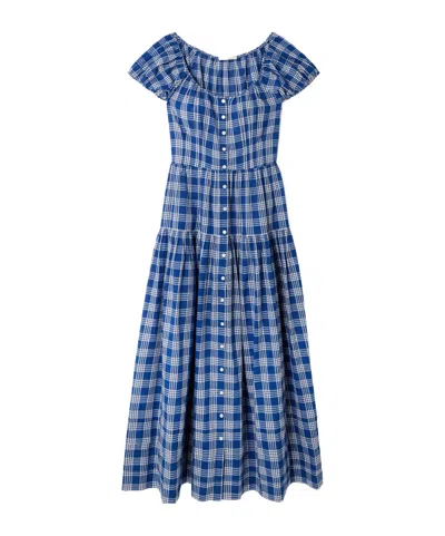 Doen Checked Organic Cotton Midi Dress In Blue