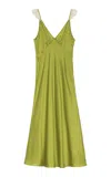 Doen Claire Ruffled-strap Silk Midi Dress In Green