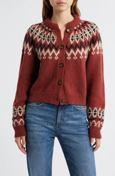 Doen Dôen Clarke Cardigan In Burgundy Olympia Fair Isle