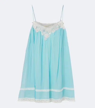 Doen Dôen Clemente Lace-trimmed Silk Minidress In Blue