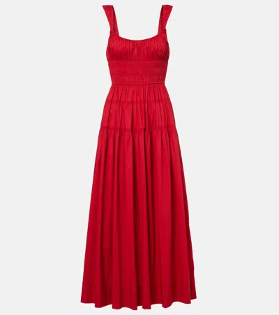 Doen Organic Cotton-poplin Midi Dress In Red