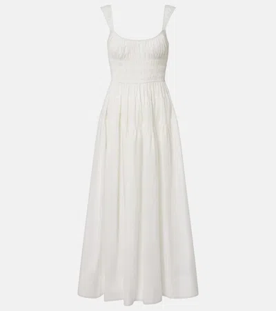 Doen Clover Shirred Organic Cotton-poplin Midi Dress In White