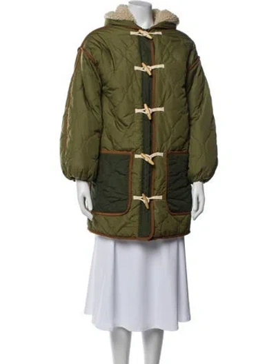 Pre-owned Doen Colorblock Pattern Parka In Green