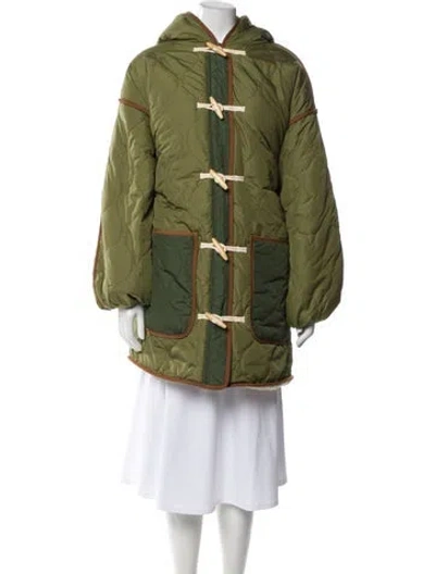 Pre-owned Doen Colorblock Pattern Parka In Green