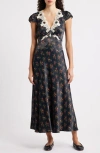 Doen Dôen Coraline Lace Detail Floral Satin Maxi Dress In Black