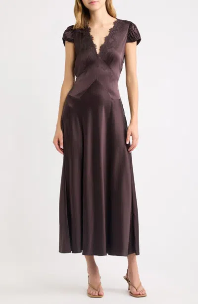Doen Dôen Coraline Lace Detail Floral Satin Maxi Dress In Equestrian Brown